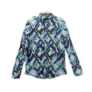 Calvin Klein Pixel Print Button Down Shirt Dress Shirt Mens Small Long Sleeve Bl